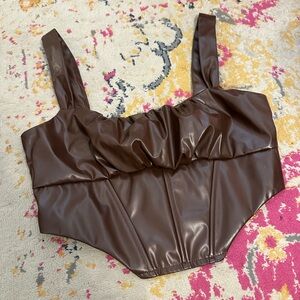 LA Hearts Brown Faux Leather Corset Top